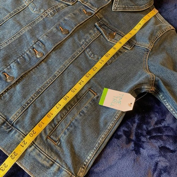 Time And Tru Denim Jean Jacket NEW Womens Large Stretch Buttons Pockets Boho - Picture 12 of 14